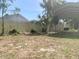 Large backyard featuring a wooden fence, mature trees, and a covered structure at 1625 Normandy Way, Leesburg, FL 34748