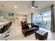 Open living room showcasing comfortable seating, adjacent dining area, and pool view at 826 Paradise Dr, Davenport, FL 33897