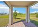 A covered back patio with brick pavers offering lovely outdoor views at 1124 Griffon Ave, Lake Alfred, FL 33850