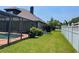 Expansive backyard featuring well-maintained lawn, partial screened-in patio, and privacy fence at 2355 Abalone Blvd, Orlando, FL 32833