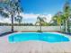 Backyard swimming pool surrounded by lush tropical landscaping and a privacy fence at 24217 Adair Ave, Sorrento, FL 32776