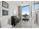 Bathroom with city views and dark vanity at 155 S Court Ave # 2908, Orlando, FL 32801