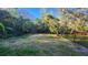 Large grassy backyard enclosed by a black metal fence and surrounded by lush trees and shrubbery at 1445 Creekside Cir, Winter Springs, FL 32708