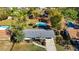 Aerial shot showcasing a private backyard oasis with a sparkling pool surrounded by lush greenery and mature trees at 4317 Ne 12Th St, Ocala, FL 34470