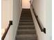 Carpeted staircase with dark wood handrail at 2334 Zaballina Pl, Kissimmee, FL 34747