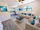 Open-concept living room with eat in kitchen, hardwood floors, and contemporary furnishings at 19942 Se 155Th Pl, Umatilla, FL 32784
