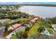 Aerial view showing property lines and waterfront access at 2570 Oak St, Kissimmee, FL 34744