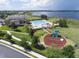 A beautiful community pool, clubhouse, and playground area overlooking a lake, perfect for Gathering fun and relaxation at 2806 Balforn Tower Way, Winter Garden, FL 34787