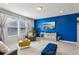 Living room features blue accent wall and comfy seating at 1656 Aspen Ave, Davenport, FL 33837