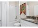 Clean bathroom with a tub, shower, and modern vanity at 2763 Oxymoron Way, Kissimmee, FL 34746