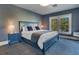 Main bedroom with a navy blue bed frame and lake view at 450 Cherokee Dr, Orlando, FL 32801