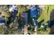 Birds-eye-view showcasing properties with driveways and lush trees, positioned near tranquil water, perfect for peaceful living at 1235 19Th St, Orlando, FL 32805