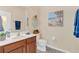 Clean bathroom with single vanity, toilet, and mirror at 256 Yellow Snapdragon Dr, Davenport, FL 33837
