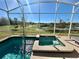 Relaxing screened pool and spa with lake views at 8900 Takeaway Way, Davenport, FL 33896