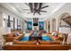 Relaxing living room featuring leather sofas and a fireplace at 1261 Radiant St, Reunion, FL 34747