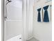 Bathroom with a shower stall and white subway tiles at 208 Goldenrod Ln, Kissimmee, FL 34759