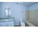 Bathroom with granite countertop, white vanity, and tub at 637 Twin Lake Ave, Deltona, FL 32738