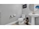 Convenient powder room with pedestal sink and toilet at 1112 Hull Island Dr, Oakland, FL 34787