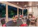 Covered patio with fireplace, comfortable seating, and pool view at 1426 Nottingham St, Orlando, FL 32803