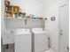 Functional laundry room with washer, dryer, utility sink and ample shelving for storage at 1161 Roxboro Rd, Longwood, FL 32750
