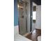 Updated bathroom with a tiled shower, glass door, and adjacent room views at 515 Haywood Ln, Lake Alfred, FL 33850