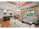 Open living room and kitchen, hardwood floors, access to patio at 31921 Redtail Reserve Blvd, Sorrento, FL 32776