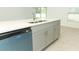 Kitchen island with double sink, dishwasher, and gray cabinets at 5701 Le Marin Way, Kissimmee, FL 34758