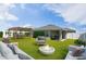Staged backyard featuring outdoor seating, fire pit, dining area, and mature landscaping at 4505 Hummingbird Ln, Haines City, FL 33844