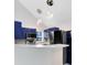 Modern kitchen with blue cabinets, quartz countertops, and stainless steel appliances at 3433 Soho St # 204, Orlando, FL 32835