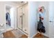 Bathroom with walk-in shower and adjacent closet at 14025 Kauai Dr, Orlando, FL 32827