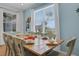Charming dining room with light wood table and seating for six, overlooking a water view at 3088 Parrot Head Pl, Kissimmee, FL 34747