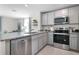 Modern kitchen featuring stainless steel appliances and granite countertops at 2917 Hudson Hammock Way, Saint Cloud, FL 34773