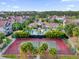 Aerial view of community pool and tennis court with lush landscaping at 3361 S Kirkman Rd # 811, Orlando, FL 32811