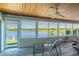 Relaxing sun room features a wood ceiling, plenty of natural light, and views of the water at 1433 Lake Marion Dr, Apopka, FL 32712