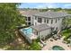 Spacious backyard featuring a pool, outdoor seating, and lush landscaping at 7399 Gathering Ct, Reunion, FL 34747
