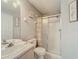 Clean bathroom with shower and checkered curtain at 8030 King Palm Cir, Kissimmee, FL 34747