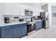Modern kitchen with white and blue cabinets at 8030 King Palm Cir, Kissimmee, FL 34747