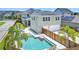 Inviting pool with a flamingo float in the backyard at 9085 Yonath St, Orlando, FL 32827
