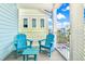 Private balcony with blue chairs and table, overlooking pool at 8019 Knee Deep Rd, Kissimmee, FL 34747