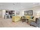 Open living space with yellow couch and kitchen view at 8145 Roseville Blvd, Davenport, FL 33896
