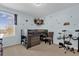 Light blue bedroom with a loft bed, drum set, and chair at 20811 Sullivan Ranch Blvd, Mount Dora, FL 32757