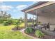 Landscaped backyard with screened patio and grassy area at 672 Cordoba Dr, Davenport, FL 33837