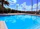 Reflective community pool with lake views, palm trees, and relaxing lounge chairs at 9025 Savannah Julip Ln, Orlando, FL 32832