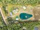 Aerial view of property showing home, pond, outbuildings, and surrounding landscape at 2570 Canvasback Trl, Geneva, FL 32732