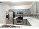 Modern kitchen with gray cabinets and stainless steel appliances at 4881 Cypress Woods Dr # 3309, Orlando, FL 32811