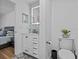 Modern bathroom with white vanity and walk in shower at 604 Northlake Dr, Sanford, FL 32773