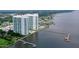 Aerial view showing twin towers and waterfront amenities at 241 Riverside Drive # 409, Daytona Beach, FL 32117