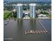 Condo complex and marina with boat slips shown from above at 241 Riverside Drive # 409, Daytona Beach, FL 32117