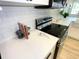 Modern kitchen features a sleek stovetop and white subway tile at 1632 Gar St, St Cloud, FL 34771