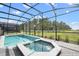 Screened pool and spa with a view of the backyard at 3083 Mahalo Dr, Davenport, FL 33897